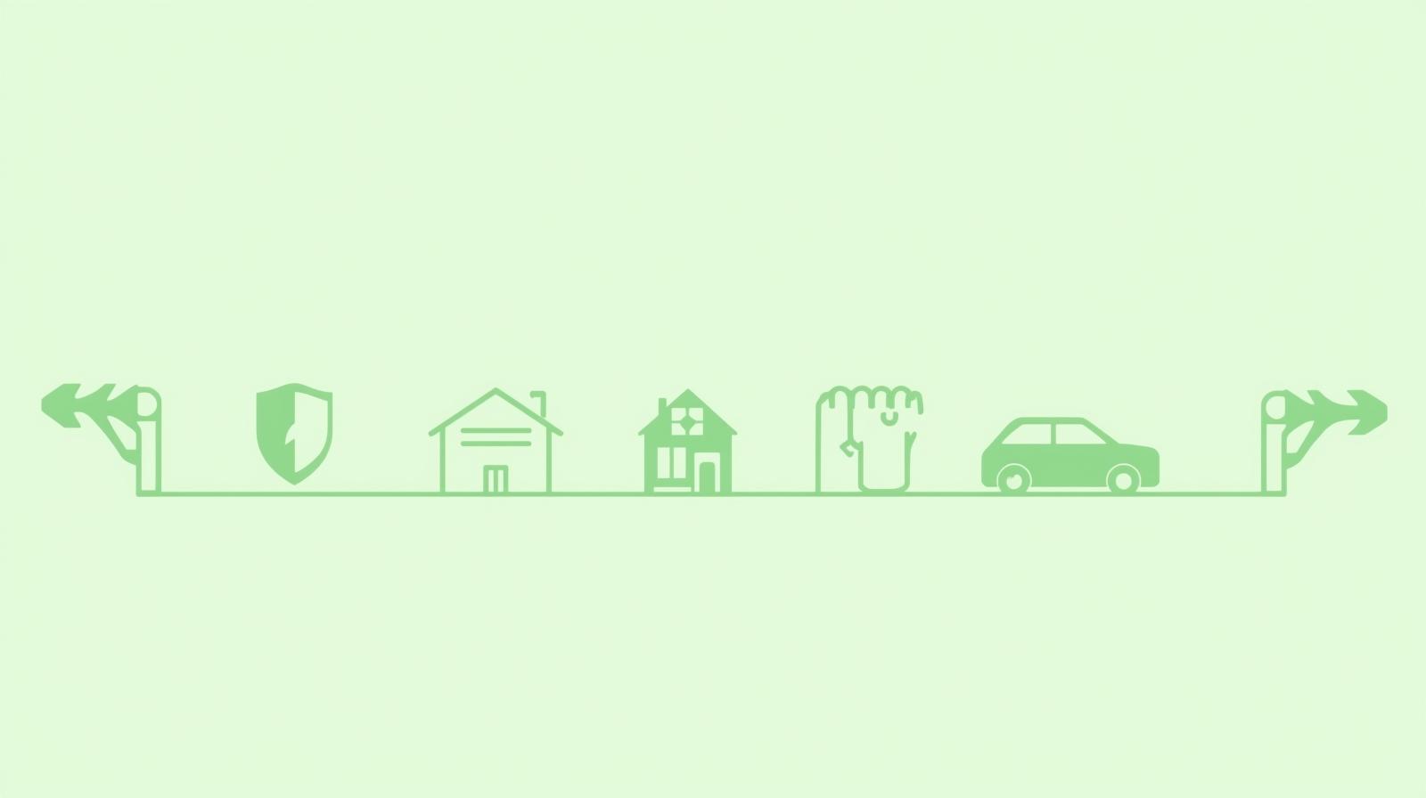 minimalist sigorta web sitesi başlık görseli, insan figürü yok, yumuşak yeşil tonlar, düz tasarım, basit sigorta simgeleri, modern kurumsal stil, temi(1)