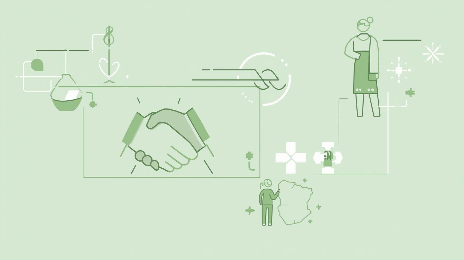 açık yeşil tonlarda sigorta danışmanlığı için el sıkışan sembollerin olduğu yazısız görsel